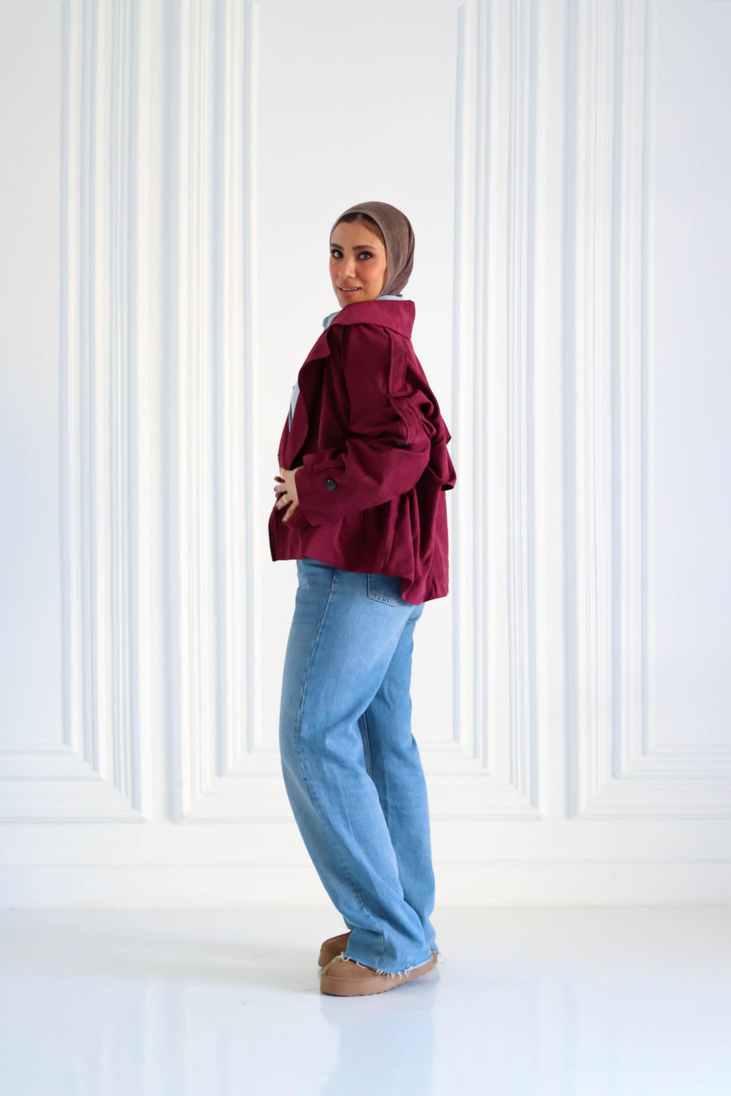 Burgandy Cropped Trench