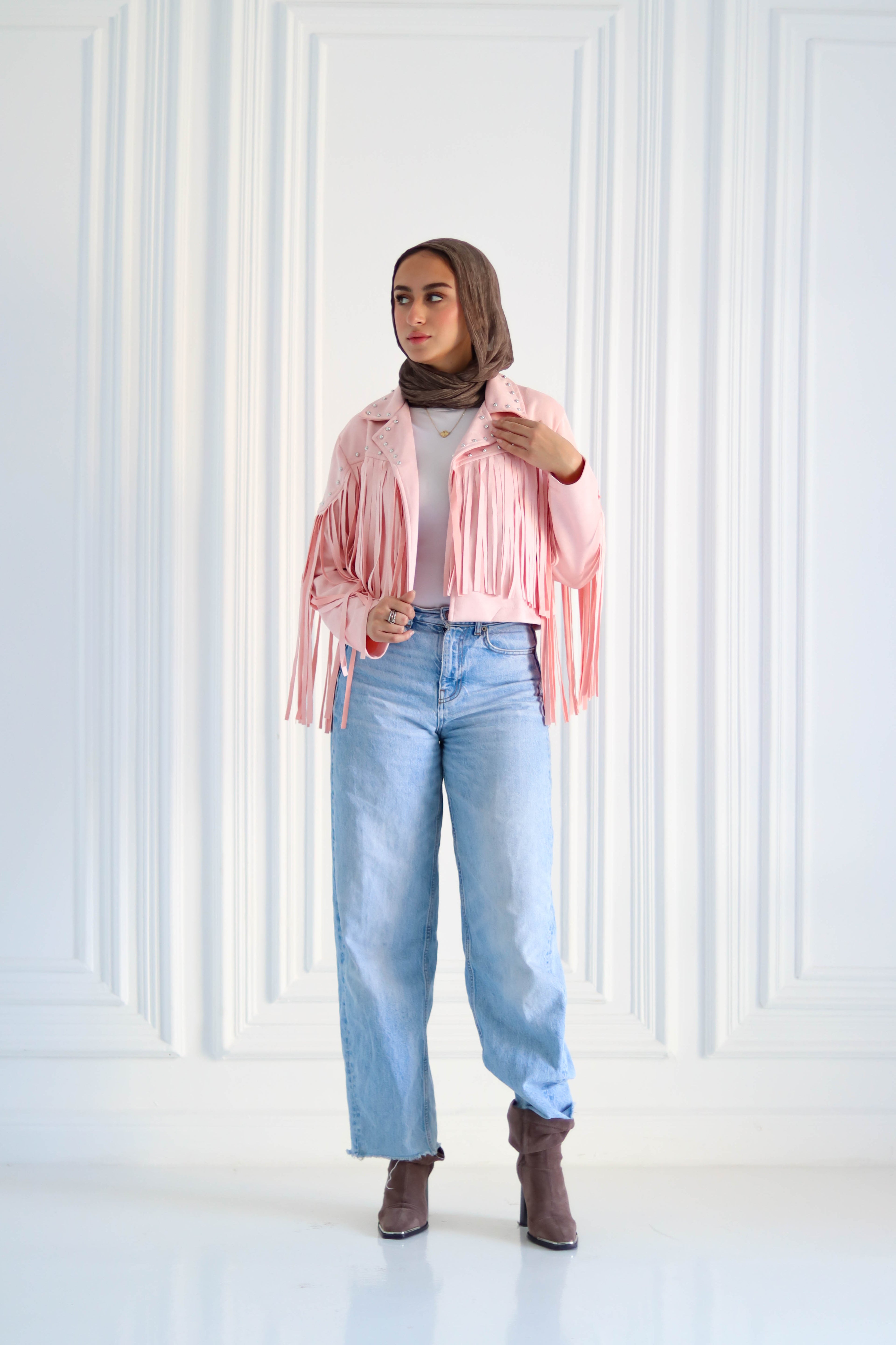 Cropped Fringe Suede Jacket