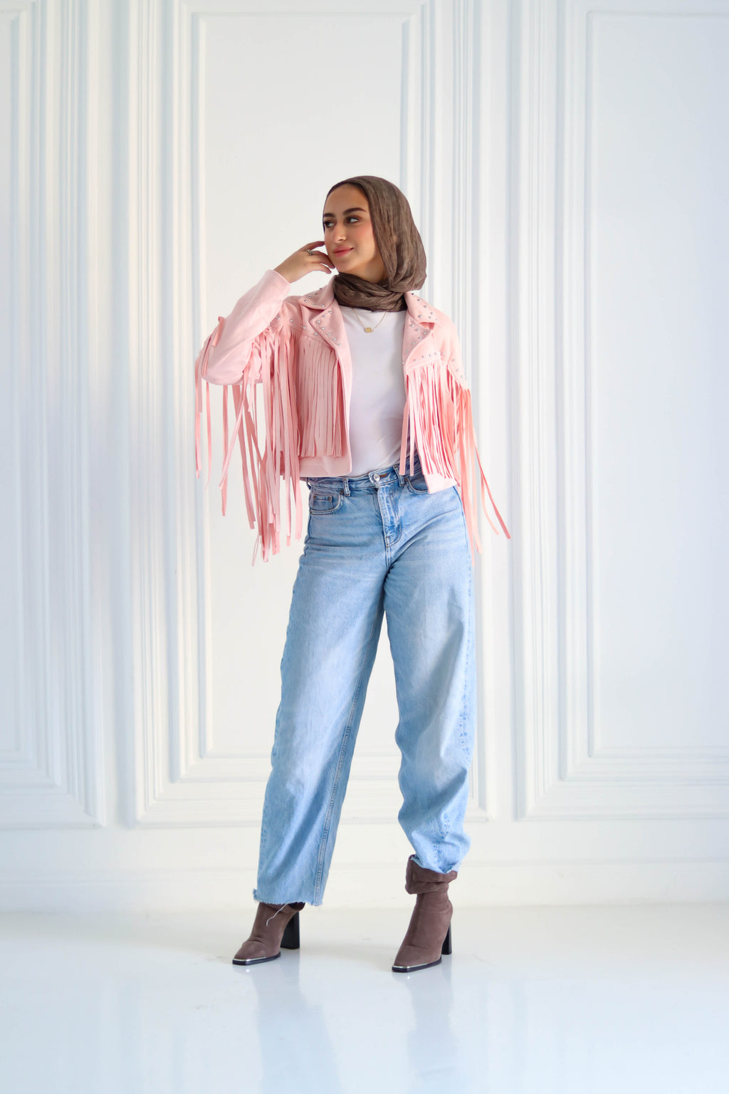 Cropped Fringe Suede Jacket