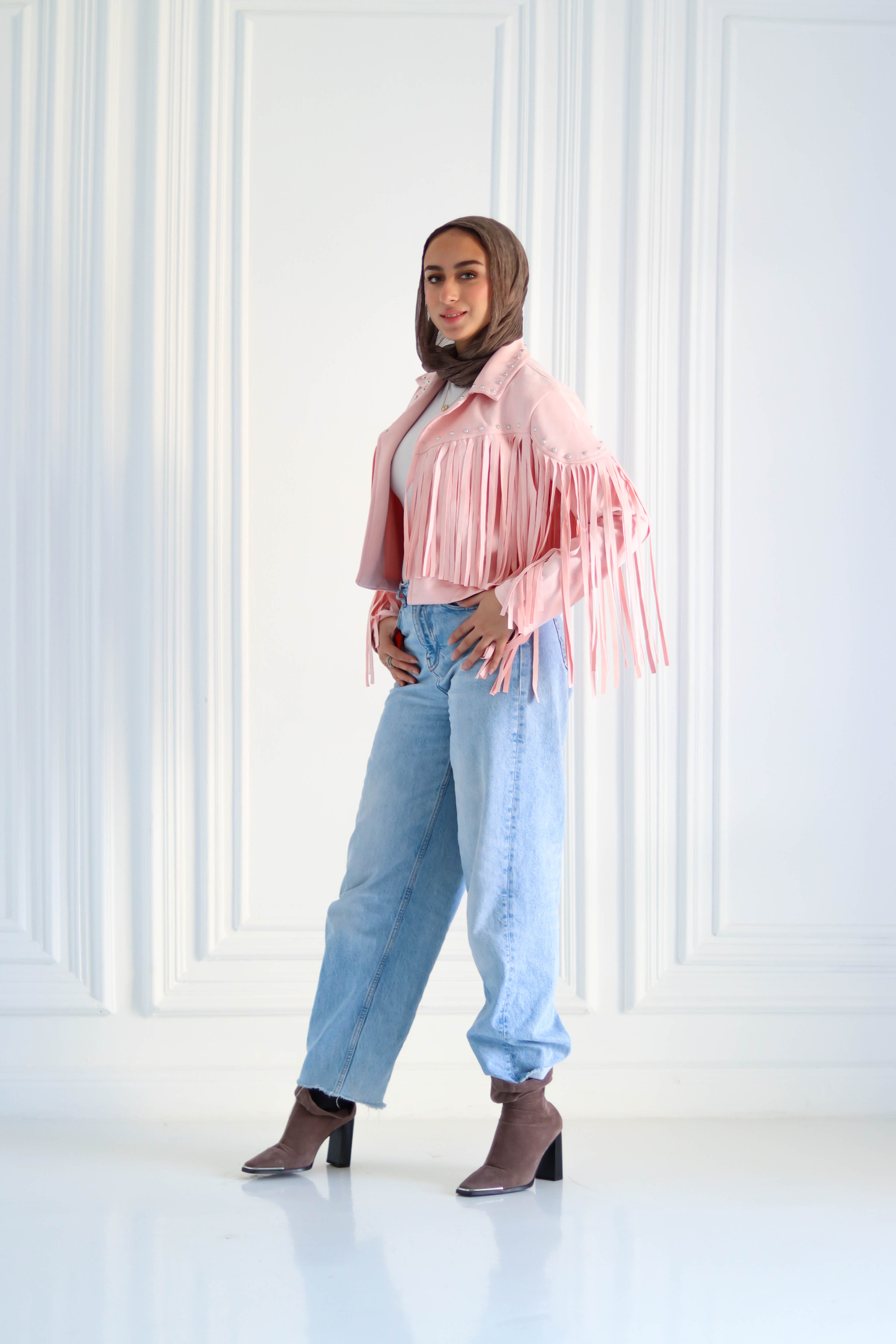 Cropped Fringe Suede Jacket