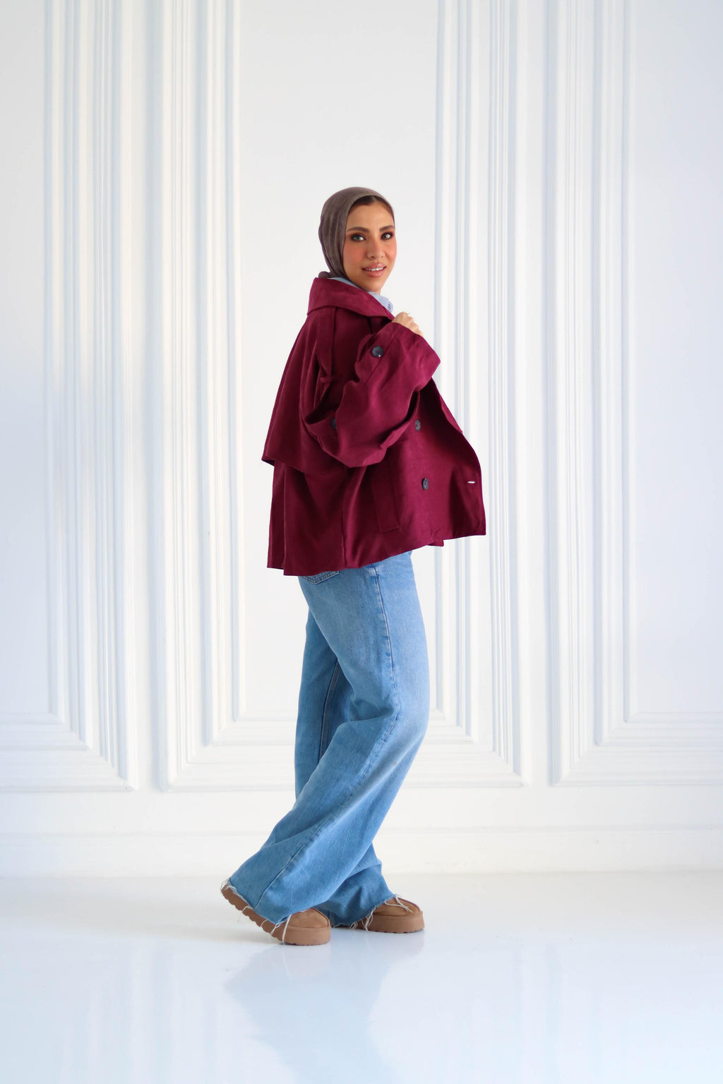 Burgandy Cropped Trench