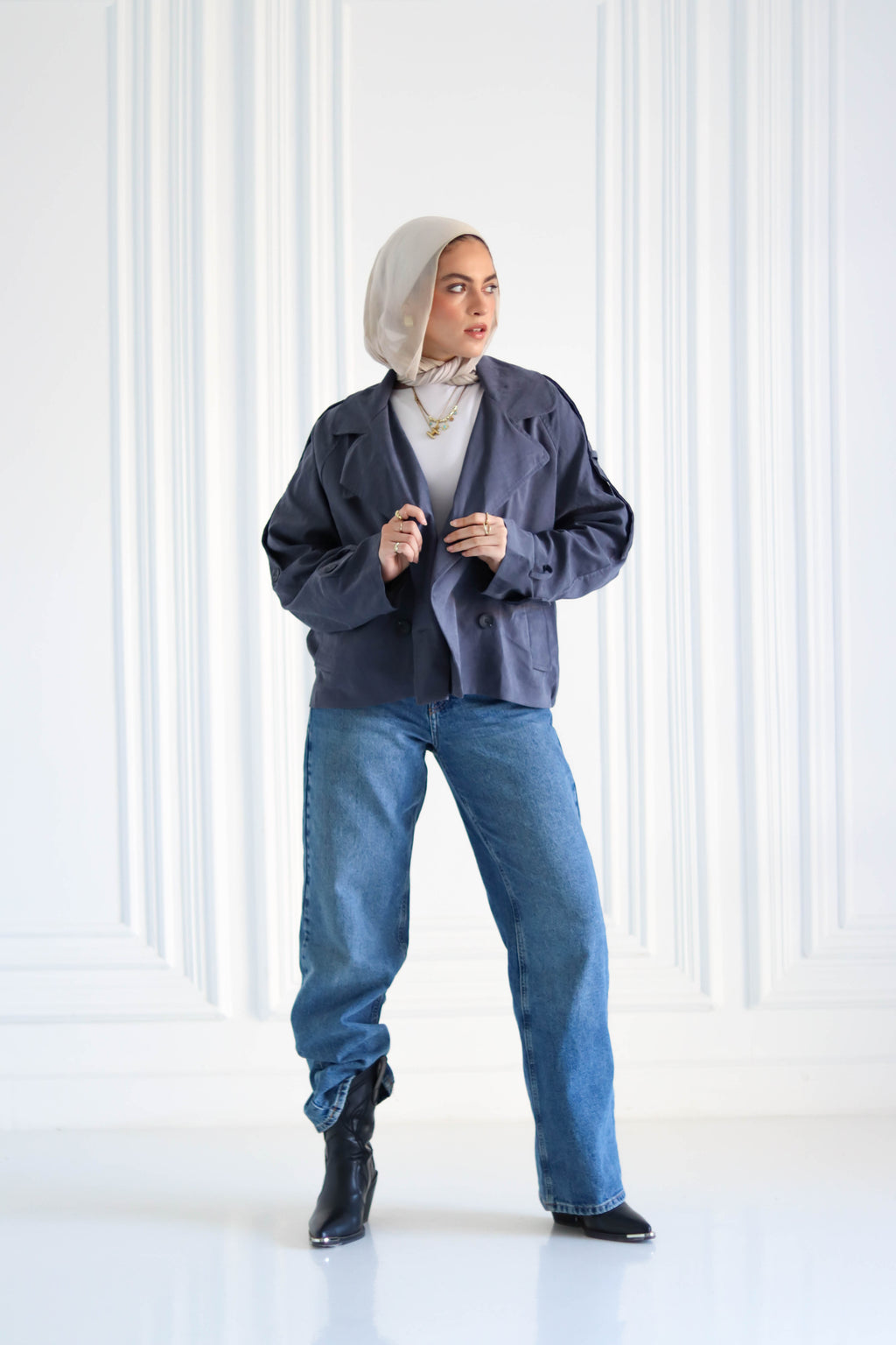 Navy Cropped Trench