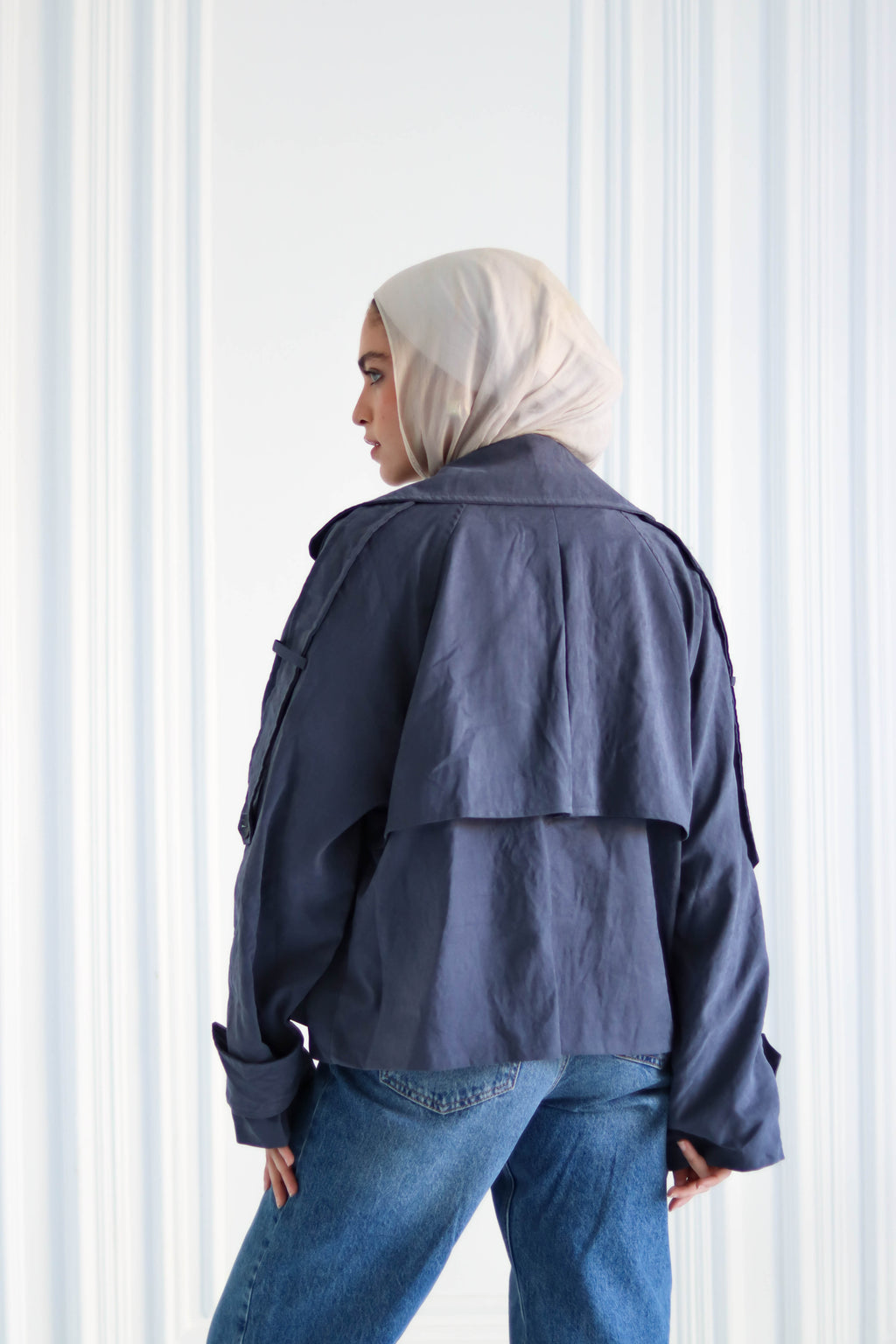 Navy Cropped Trench