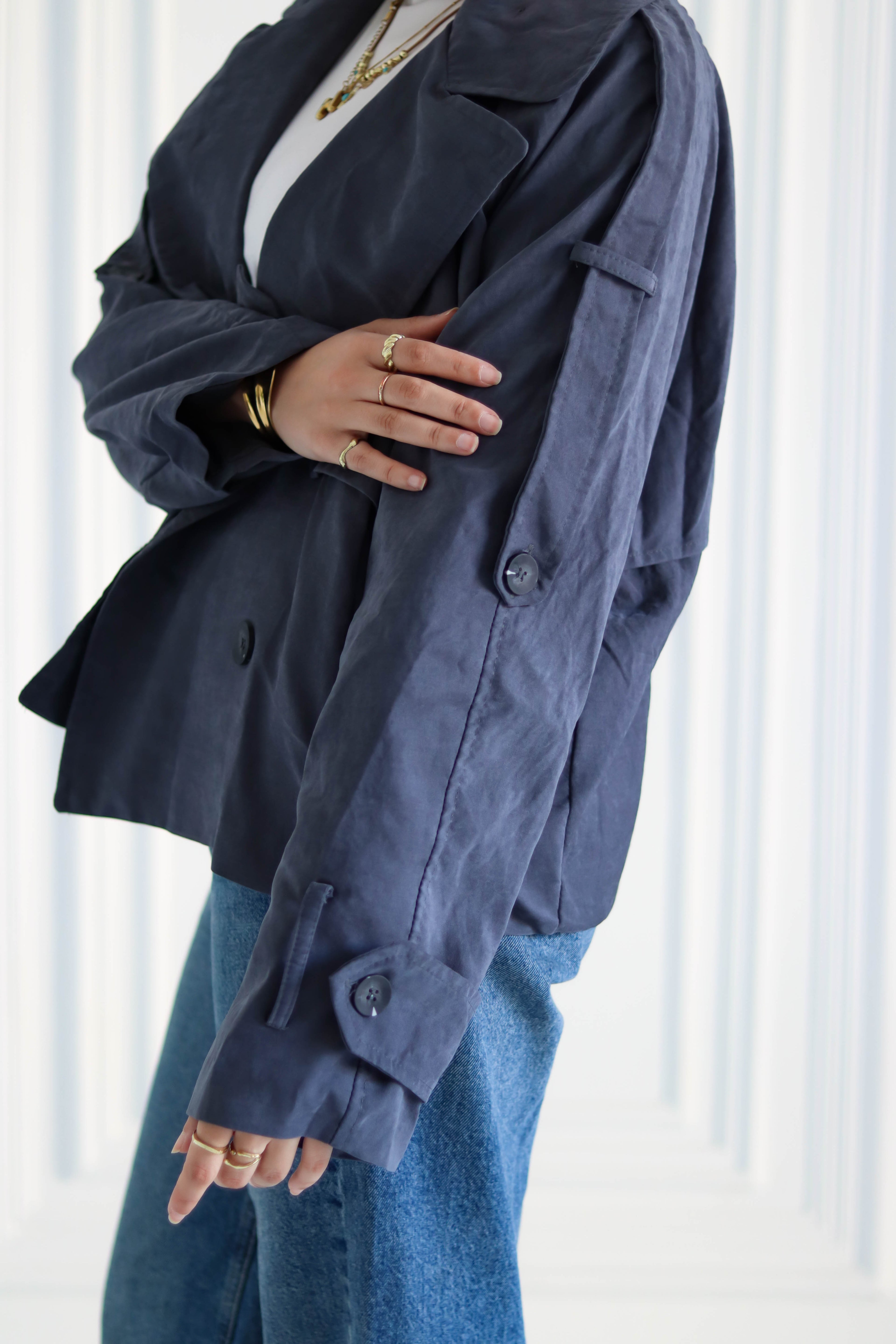 Navy Cropped Trench