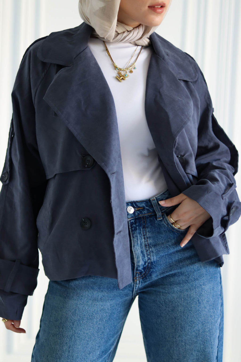 Navy Cropped Trench