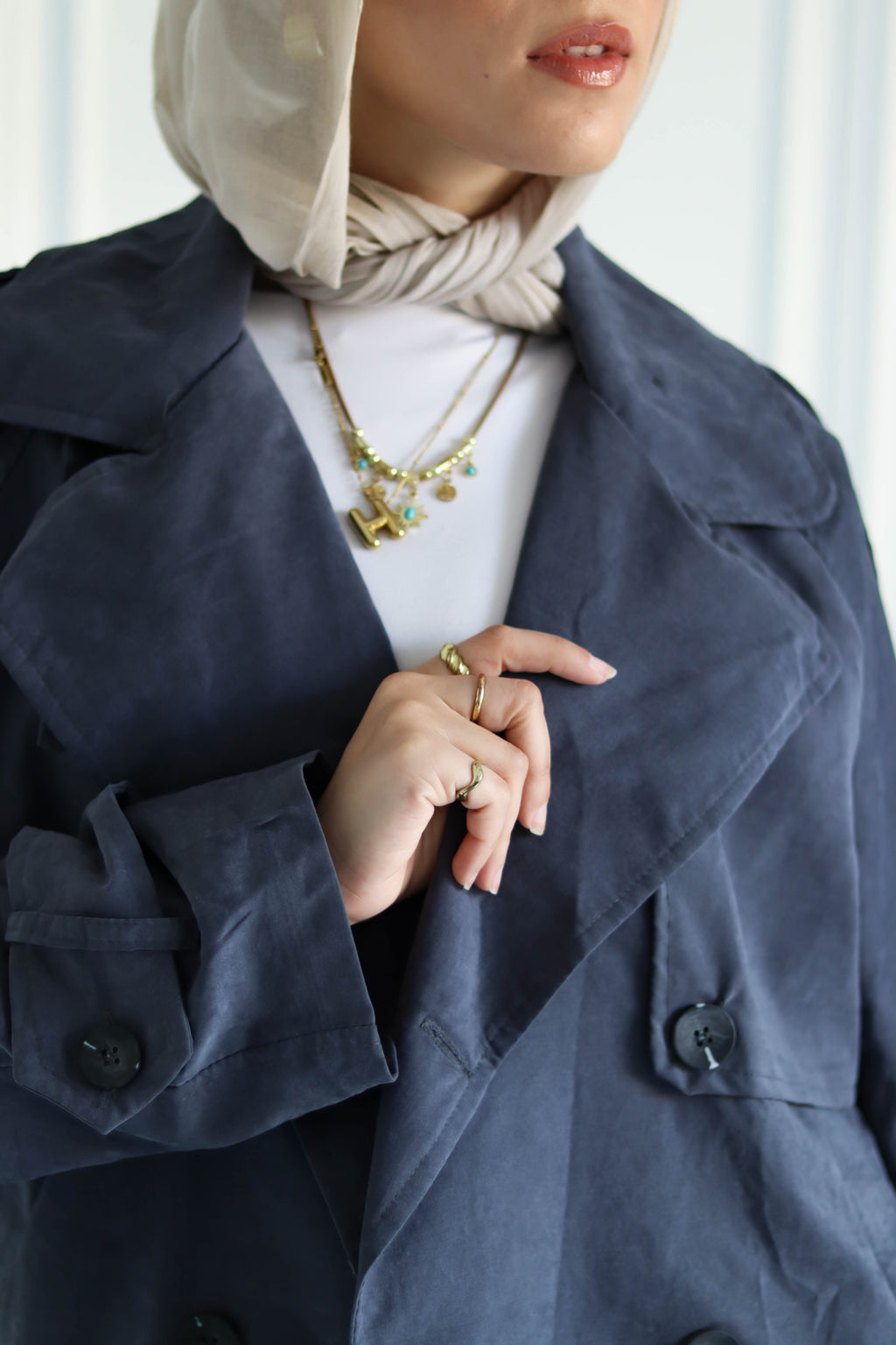 Navy Cropped Trench