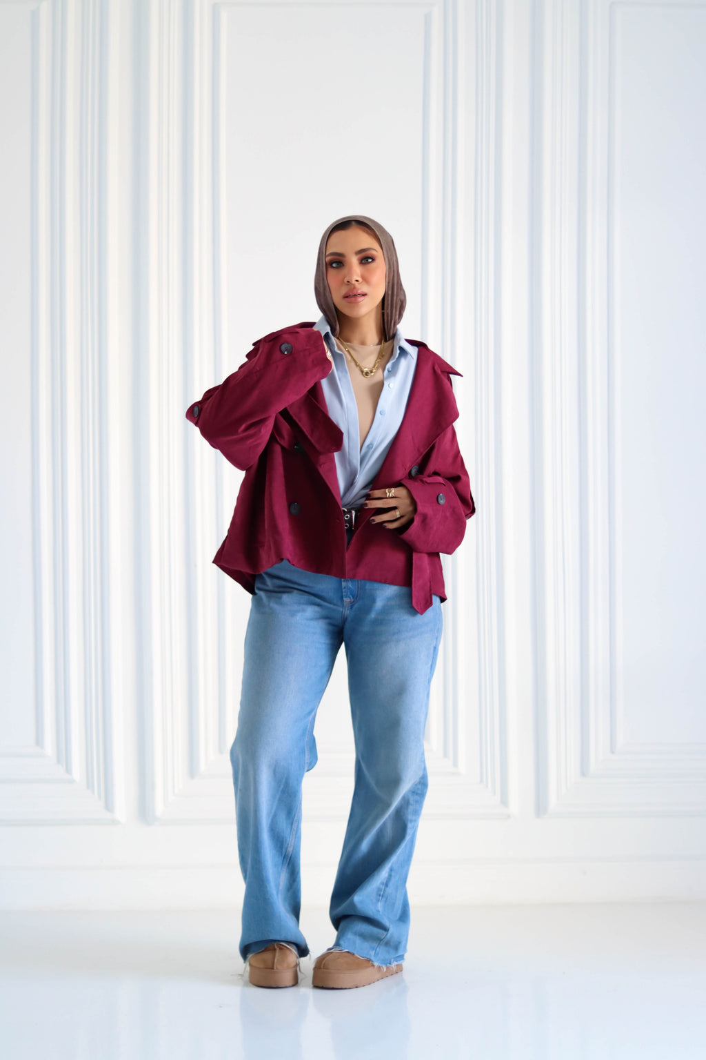 Burgandy Cropped Trench